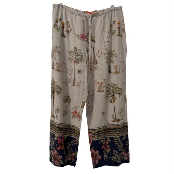 Hearts Of Palm Pants - Hearts Of Palm Wide Leg Pants Womens 16 Linen Blend Hawaiian Tropical‎ Coastal